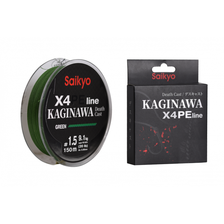 Шнур Saikyo KAGINAWA X4PE 150m, зеленый #1.5 (0,205mm), 9,1kg