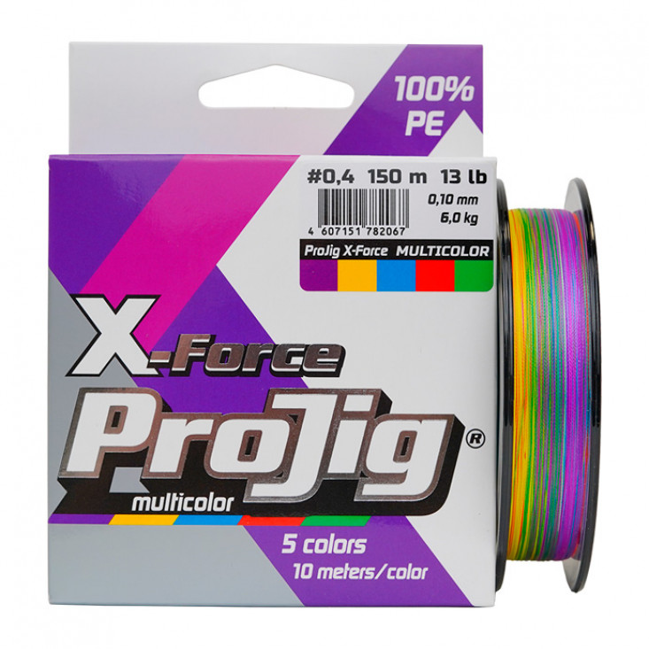 Шнур плетеный ProJig X-Force Multicolor, разноцветный (0,10 мм, 6 кг, 100 м)